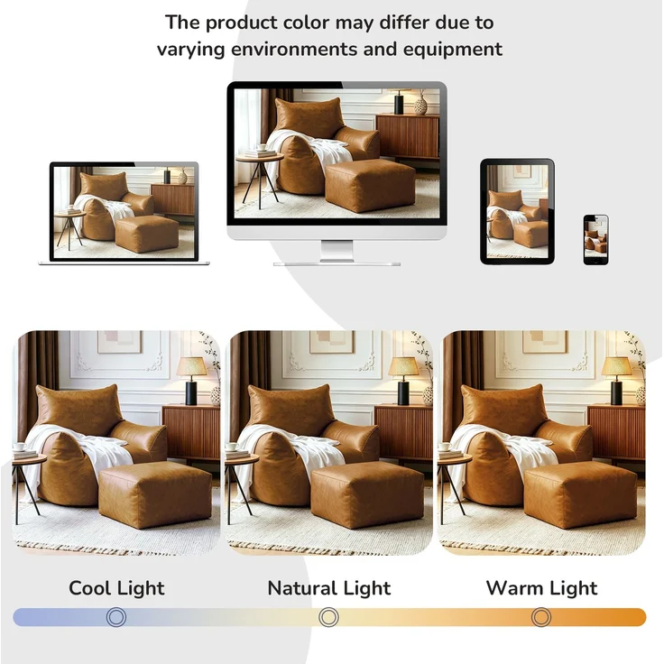 Sitzsack 103cm×90cm×70cm – ergonomisches Lounge-Sitzmöbel aus Tech-Stoff in Braun, ohne Montage – Bild 6