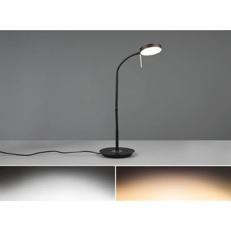 Moderne LED Schreibtischlampe MONZA dimmbar mit Flexarm, Schwarz, Höhe 57cm
