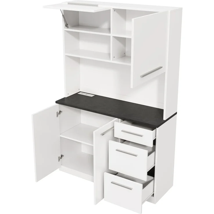 Buffetschränke, Esszimmer-Hochschrank 120×40×180 cm, mehrstufigem Stauraum, integrierter Steckdose sowie USB-C- und USB-A-Anschlüssen,Mit farbigem Lichtstreifen, Weiß – Bild 16