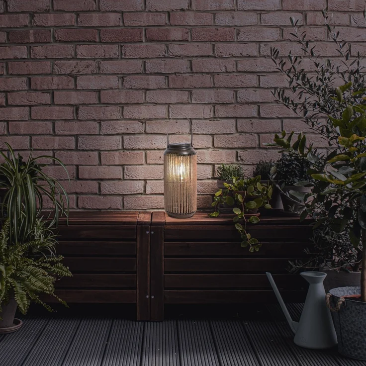 Näve Solar-Gartenleuchte LED mit Aufhängung Korbinian Ø 13 x 29 cm natur – Bild 2