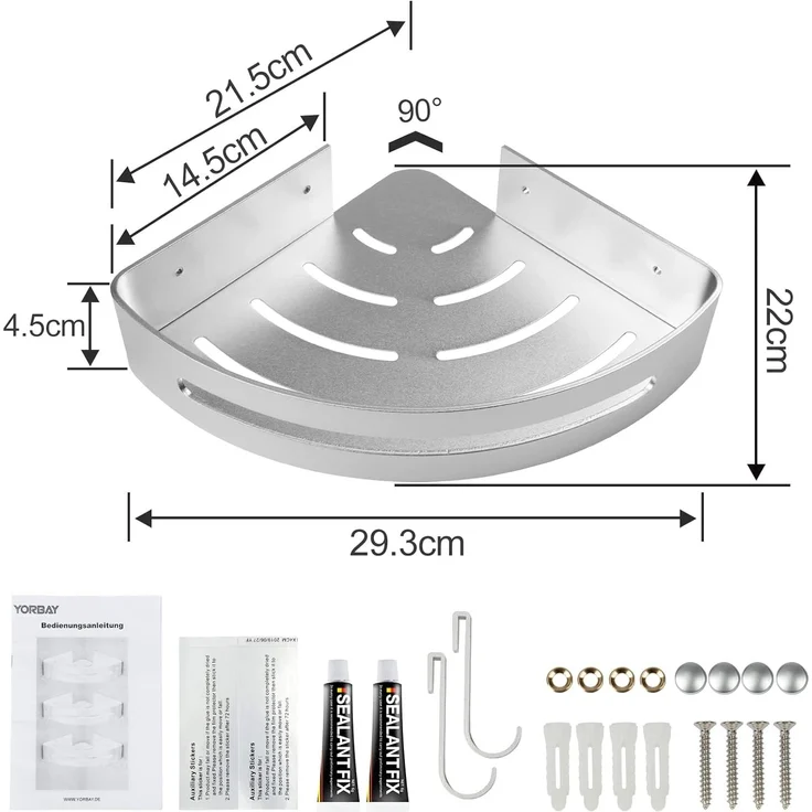 Yorbay Duschablage Duschregal ohne Bohrung, 3 Stücke Duschablage Eckregal Duschkorb, Mit Montagestoff, mit Haken, Dreieck Badregal aus Aluminium für Badezimmer Bad Küche Toilette – Bild 5