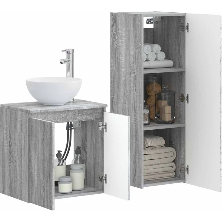 vidaXL Badezimmerschrank-Set 2 stk. Grau Sonoma 33 x 34,5 x 100 cm 3406119 – Bild 3