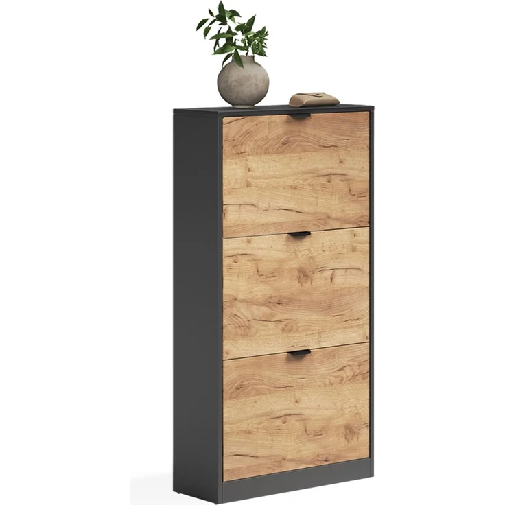 Schuhkipper Gizmo Goldkraft Eiche/Anthrazit 59x112 cm mit 3 Fächern Vicco – Bild 6