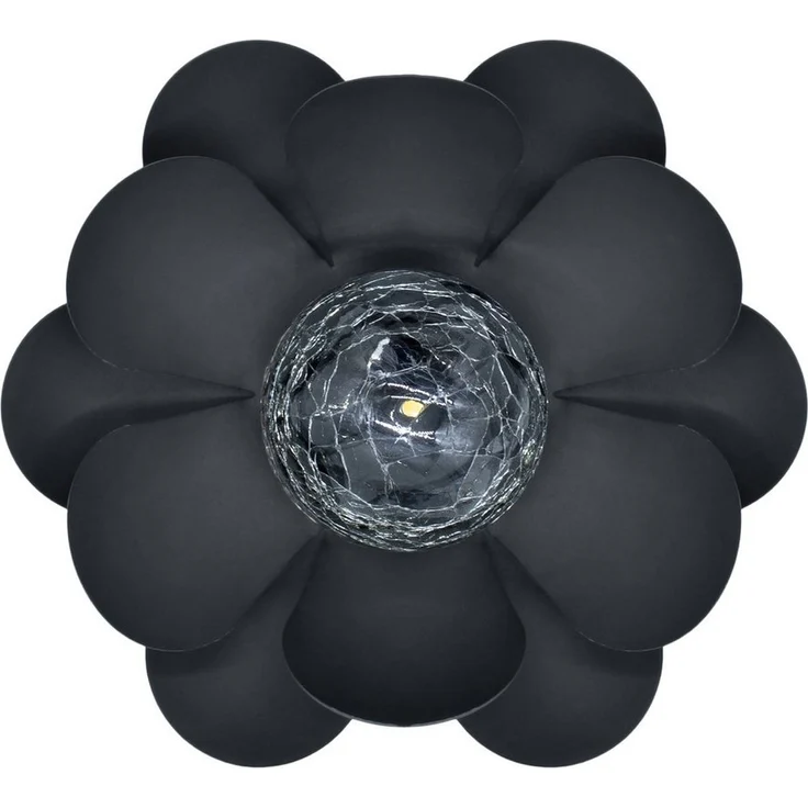 Spetebo LED Solarleuchte LED Solar Lotusblüte schwarz mit Crackleglas Kugel - 24 x 10 cm, Einschaltautomatik, LED fest integriert, warmweiß, Garten Deko Kugelleuchte im Blumen Design – Bild 2