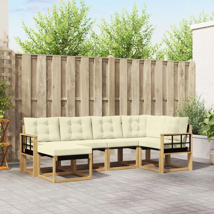 vidaXL Outdoor-Sofagarnitur 6 Stk. Weiß und Creme 3389648