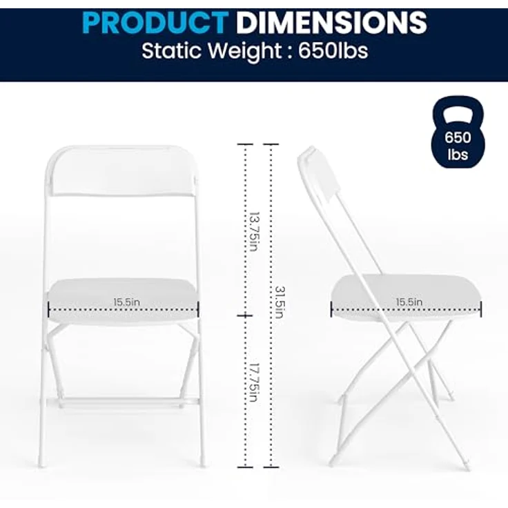 Flash Furniture Klappstuhl HERCULES aus Kunststoff – Leichter Stuhl zum Klappen für Gäste oder Veranstaltungen – Praktischer Küchenstuhl auch für draußen geeignet – 10er-Set – Weiß – Bild 4
