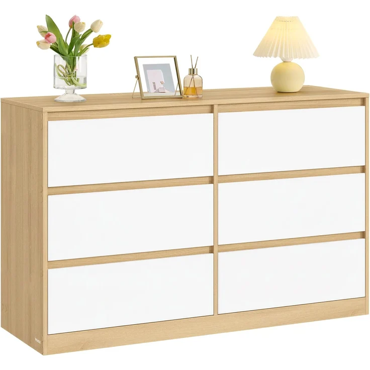 VASAGLE Kommode mit 6 Schubladen, Kommodenschrank, Schubladenschrank, Wäschekommode, für Schlafzimmer, 40 x 119,4 x 75 cm, Modern Kailyn Kollektion, mandelgelb-wolkenweiß LTS616YJ01