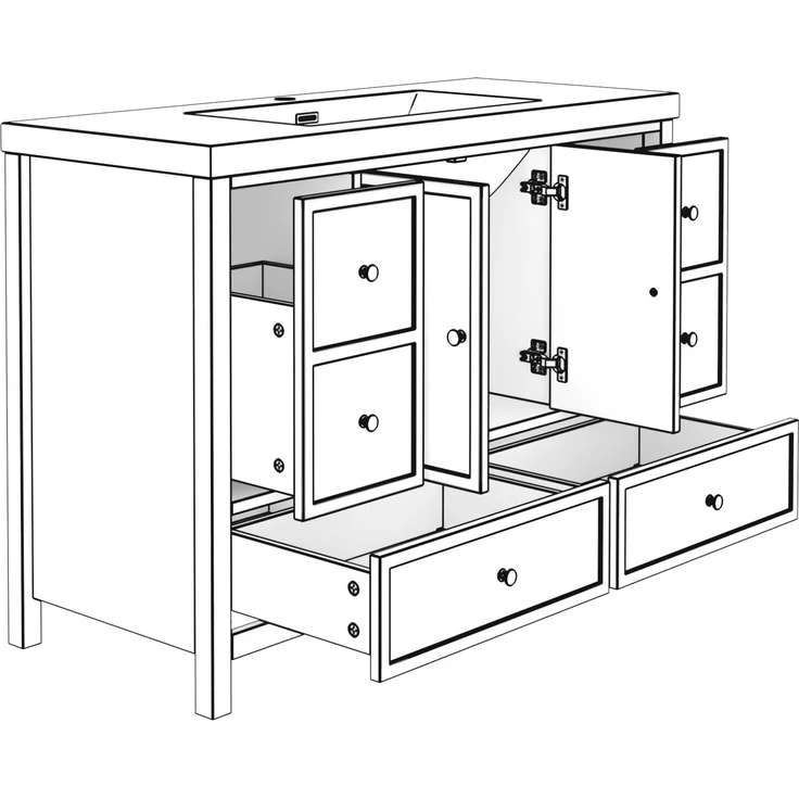 Badezimmerwaschtisch 120x50x86,5 cm mit Kunstharzbecken, 4 Schubladen und 2 Türen – Weiß – Bild 6