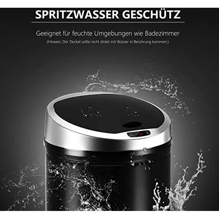 Ribelli Edelstahl Mülleimer 40 Liter - Abfalleimer mit Sensor - automatisches Öffnen und Schließen - Klemmring für Müllbeutel - Abnehmbarer Deckel - mit LED-Funktionsanzeige (schwarz) – Bild 7