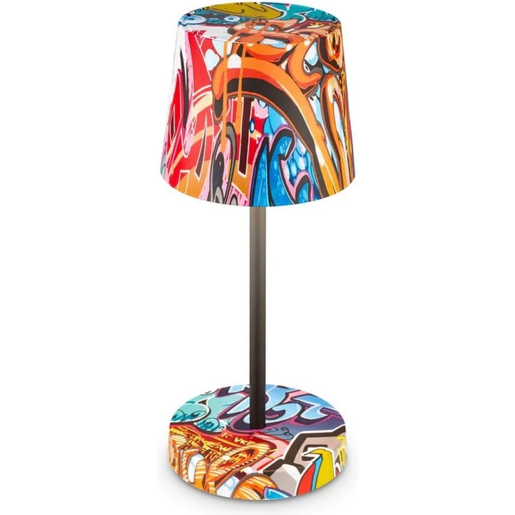 BRILONER - LED Tischlampe kabellos IP44 mit Touch, dimmbar in Stufen, Spritzwasserschutz, Nachttischlampe, Leselampe, LED Lampe, Campinglampe, Tischleuchte, Outdoor Lampe, 26x10,5 cm, Graffiti Motiv – Bild 1