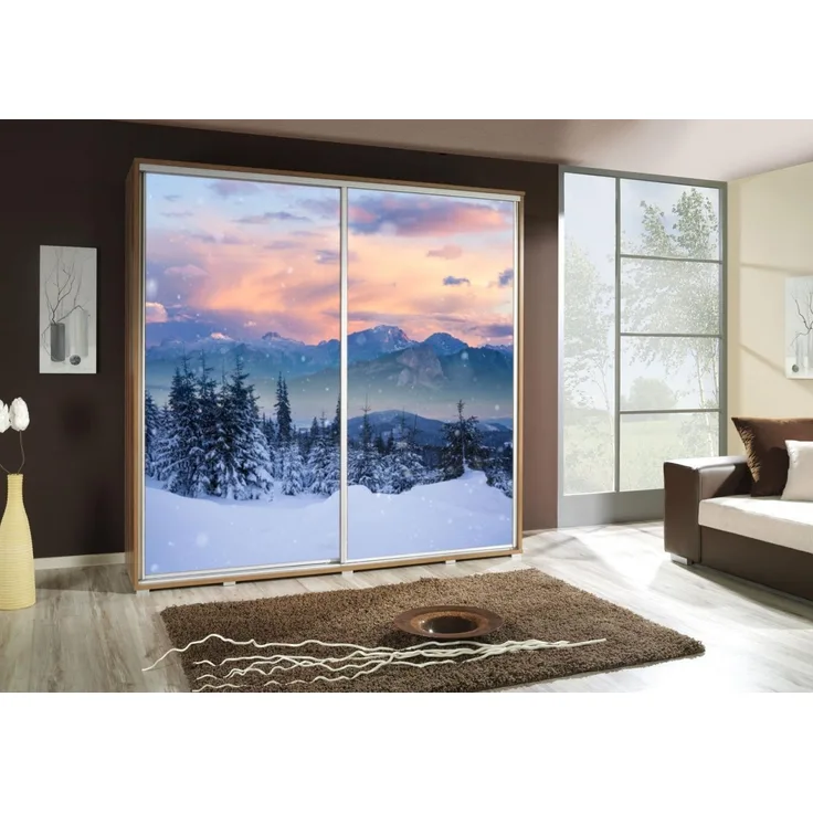 Kleiderschrank GILES Schwebetürenschrank mit Grafiken 205x215 cm