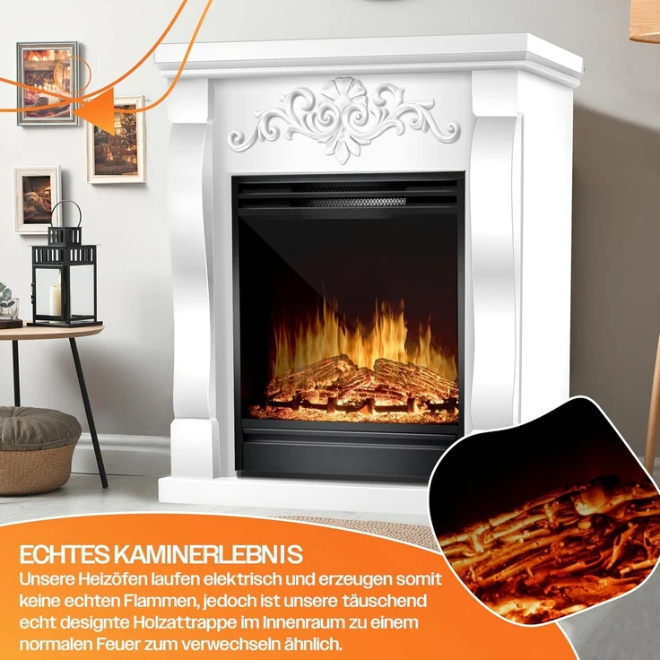 KESSER® Elektrokamin Standkamin - Kamin elektrisch mit LED 3D-Flammeneffekt, Mit Heizung Heizfunktion, Elektro Kamin mit 1800W Leistung, Wochentimer, Thermostat, Fernbedienung, dimmbar Villa / Weiß – Bild 6