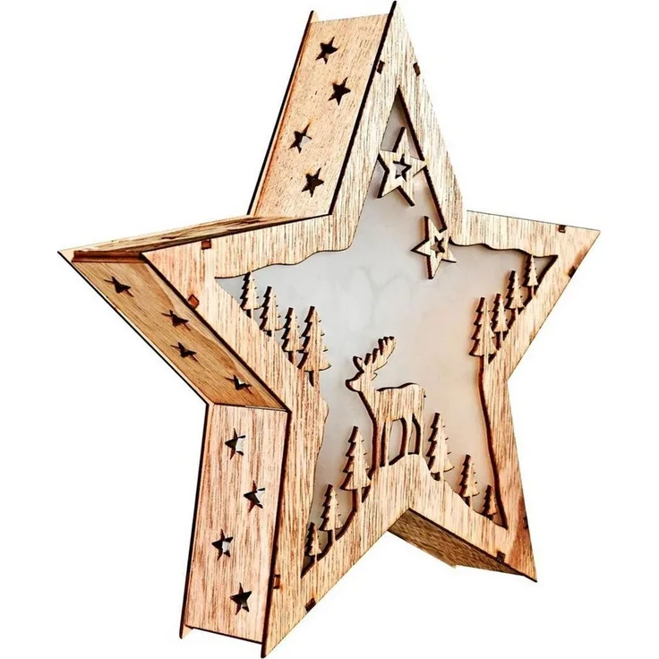 Bambelaa! LED Dekolicht Weihnachtsstern Holz Hologramm LED Dekoration batteriebetrieben 30cm, LED, Warmweiß