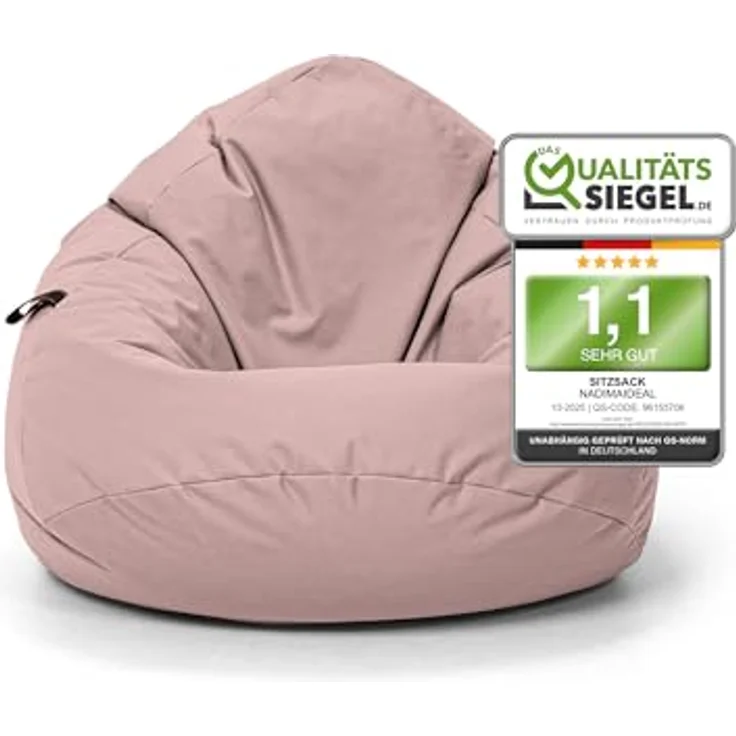 Nadimaideal Sitzsack Tropfenform Kastanie | Bodenkissen für Kinder & Erwachsene | Indoor & Outdoor | Gaming Sitzsack - Sitzkissen - Beanbag | Füllung EPS Perlen (Puderrosa, XXL-Durchmesser 88 cm) – Bild 2