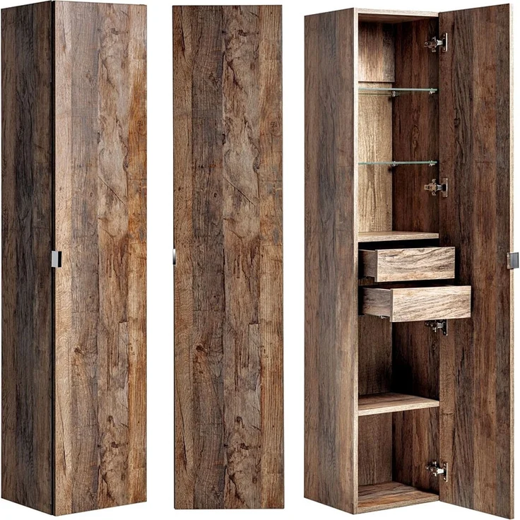 Badmöbel Hochschrank PUEBLA-56 Vintage Oak Eiche, 2 Türen, B/H/T: 35/160/33 cm – Bild 1