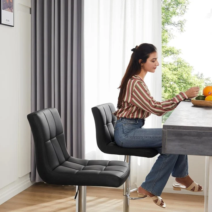 DUMOS barhocker 2er Set, moderner Stil barstuhl höhenverstellbar 60-80 cm, Metallbeine bar hocker, hocker küche, hoch barhocker mit lehne, geeignet für Bar, Küche und Wohnzimmer bar Stool (Schwarz) – Bild 2