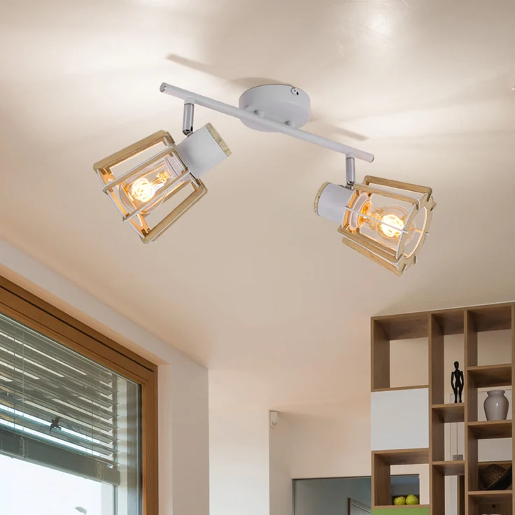 Spotleuchte, 2 Flammig, Landhausstil, Holz, natur, L 36cm – Bild 4