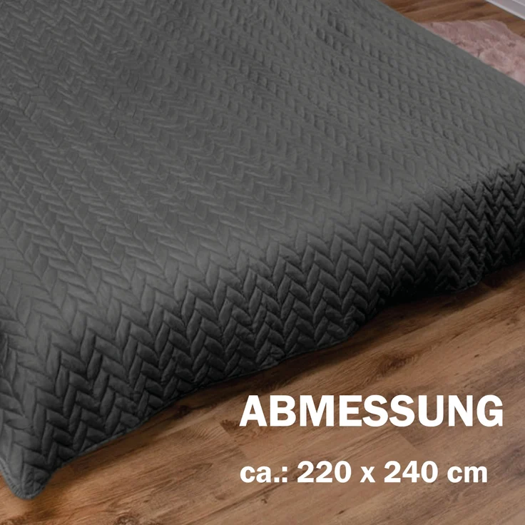Tagesdecke XXL (220x240 cm) mit wattierter Zwischenlage (Anthrazit) Bettüberwurf - ÖKO-Tex 100, Sommerdecke gesteppt - Steppdecke, Wendedecke – Bild 2