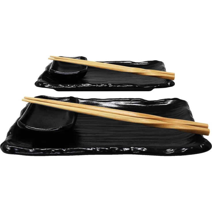 MystiCalls Sushiteller Sushi Geschirr Set für 2 Personen schwarz Sushi Platte Sushiplatte, (8 St), Spülmaschinenfest – Bild 1