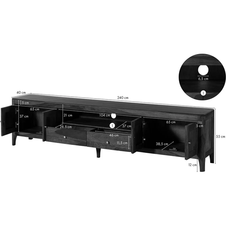 TV-Board Sheesham 240 x 40 x 55 walnuss geölt BROOKLYN #19 – Bild 5
