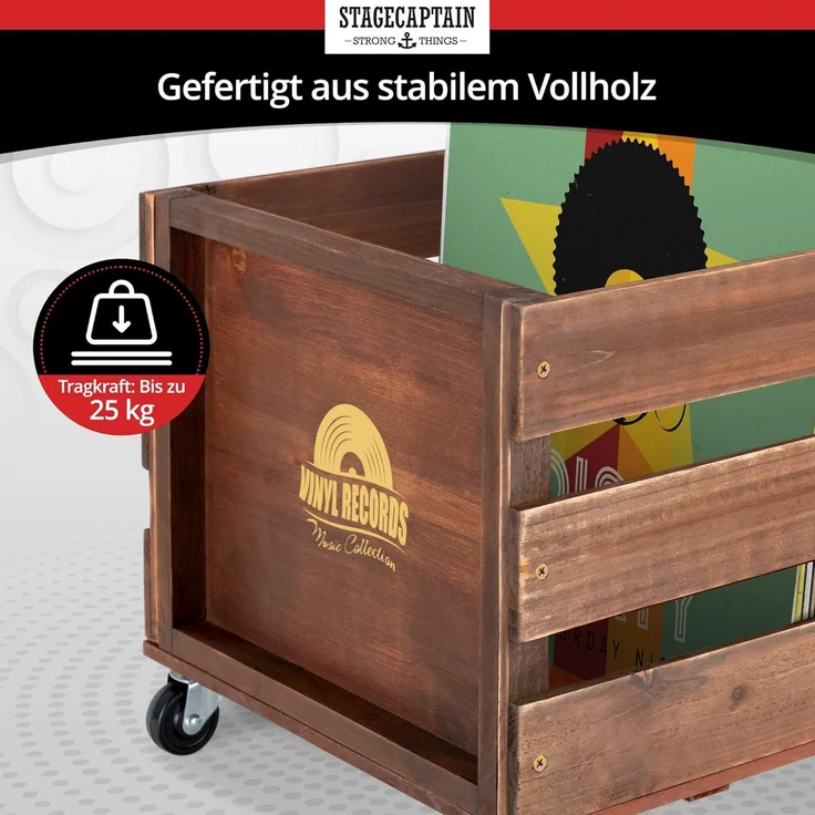 Stagecaptain Holzkiste SPK-100 "Emil" Schallplattenkiste (Spar-Set, 2 St, Aufbewahrungskisten für Schallplatten und mehr), für bis zu 100 LPs - aus Vollholz im Retro-Design – Bild 6