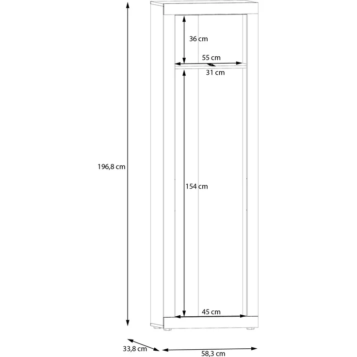 Garderobenschrank >BACCIO< 1 Tür, Stange, Weiss/ Artisan Eiche Dekor - 58,3x196,8x33,8cm (BxHxT) – Bild 8