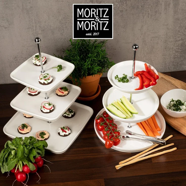 Moritz & Moritz Etagere Obst Etagere, Porzellan, (3 Etagen, 2-tlg), Perfekt als Obstschale für Obst Aufbewahrung, Muffins und Cupcakes – Bild 7