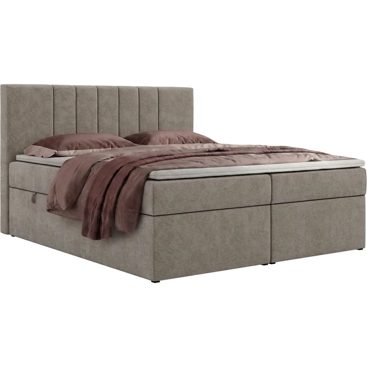 Boxspringbett INERO 200 x 200 mit Matratze H3 und Topper T25, 7-Zonen-Multipocket-Kern, zwei Bettkästen, Doppelbett, gepolstert Kopfteil - Greige Stukture – Bild 7