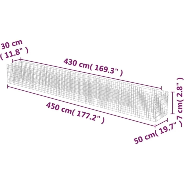 DELUKE® Gabionen Hochbeet ROON aus Stahl 450×50×50cm Steinkorb Gabionengitter Ziergabione Steingabione Drahtkorb befüllbar – Bild 2
