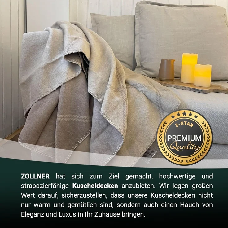 ZOLLNER Kuscheldecke flauschig in 150x200 cm, kuschelige und weiche Sofadecke, waschbar, creme-fango – Bild 6