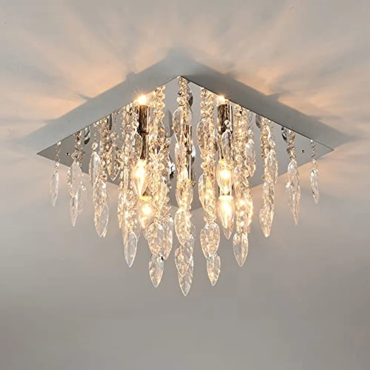 CRIS Kronleuchter Modern Ø42CM – Elegante 5-flammige Deckenleuchte E14 Chrom poliert mit funkelnden Besätzen – Bild 3
