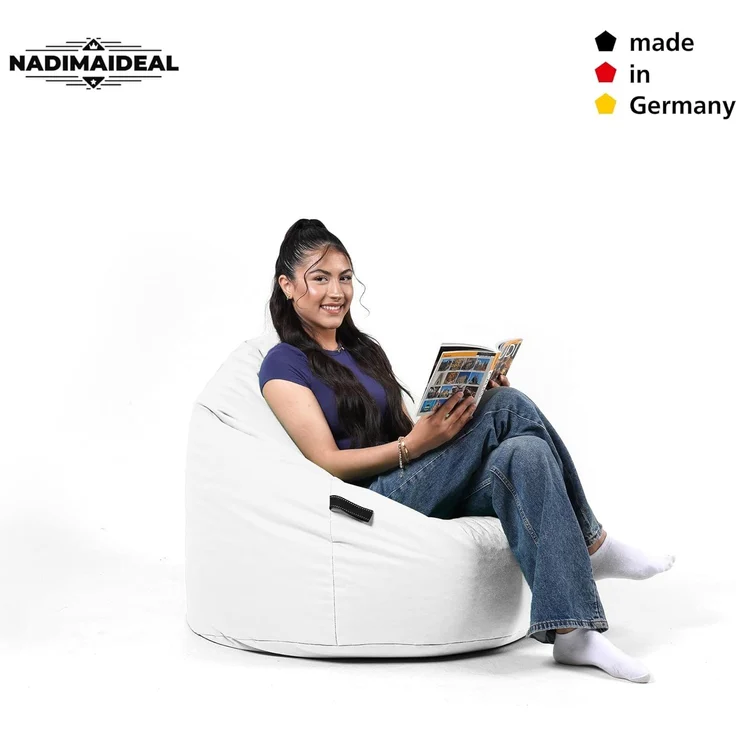 Nadimaideal Sitzsack Tropfenform Kastanie | Bodenkissen für Kinder & Erwachsene | Indoor & Outdoor | Gaming Sitzsack - Sitzkissen - Beanbag | Füllung EPS Perlen (Weiß, XXL-Durchmesser 88 cm) – Bild 6