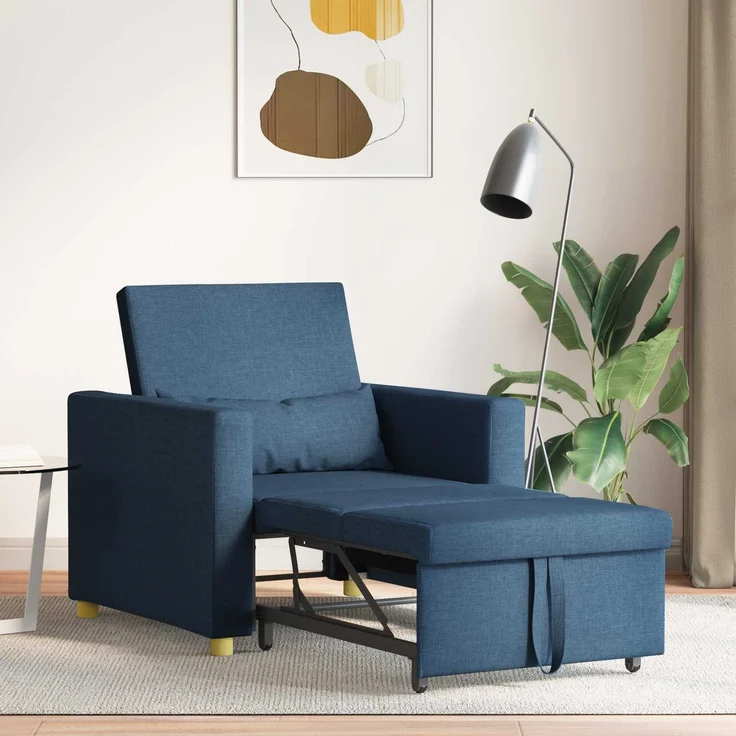 vidaXL Ausziehbare Schlafcouch Einzel Blau 90 x 165 x 87 cm Stoff 42002692 – Bild 2