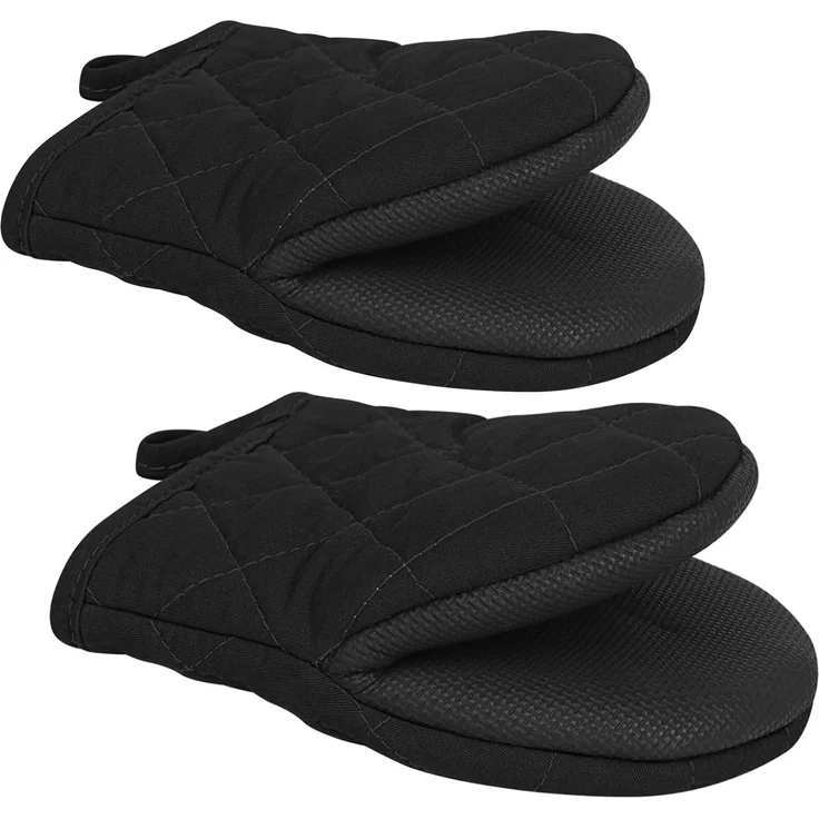 1 Paar kurze Ofenhandschuhe – Silikon-Ofenhandschuhe für die Küche, temperaturbeständig bis 260 °C, Mini-Ofenhandschuhe mit rutschfester Grifffläche und Aufhängeschlaufe zum Grillen, Backen, Kochen und BBQ (schwarz) – Bild 1