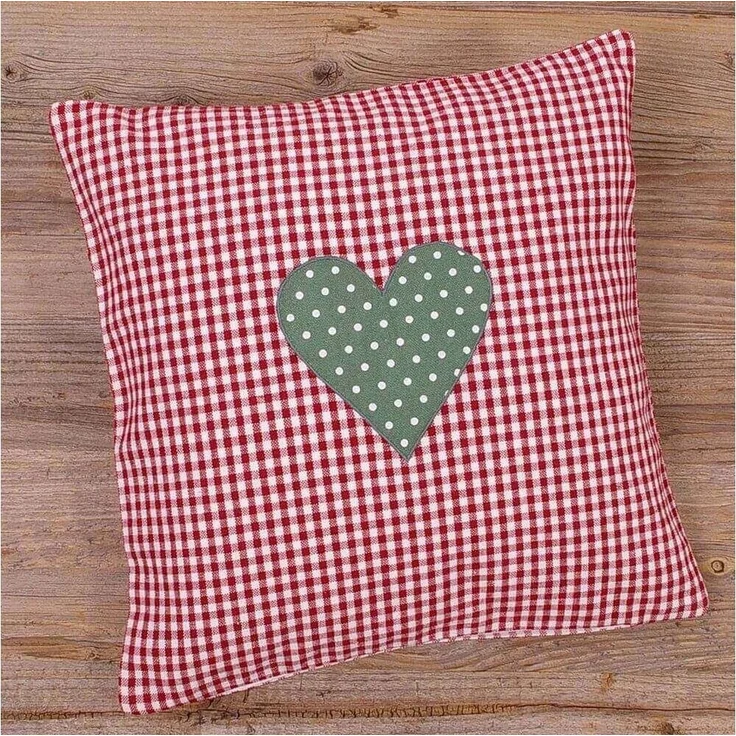 matches21 HOME & HOBBY Kissenbezüge Kissen-Bezug 30x30 cm Landhaus-Stil Herzen rot grün Baumwolle, (1 Stück), Wohnzimmer Kissen-Hülle als Deko-Kissen Zier-Kissen Sofa-Kissen – Bild 3