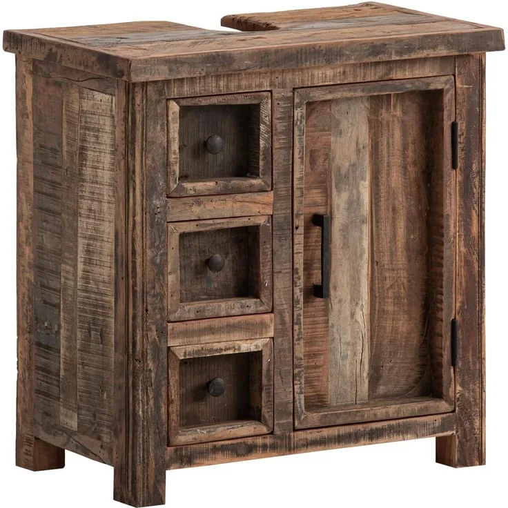 Waschbeckenunterschrank Sumatra aus Altholz 60x62x35 cm - rustikal und nachhaltig - Landhaus-Stil | massivum