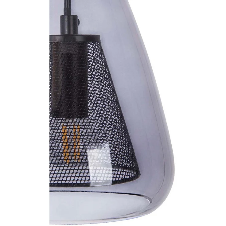 Pendelleuchte, Gitter, schwarz, Glas, E14, H 150 cm – Bild 7