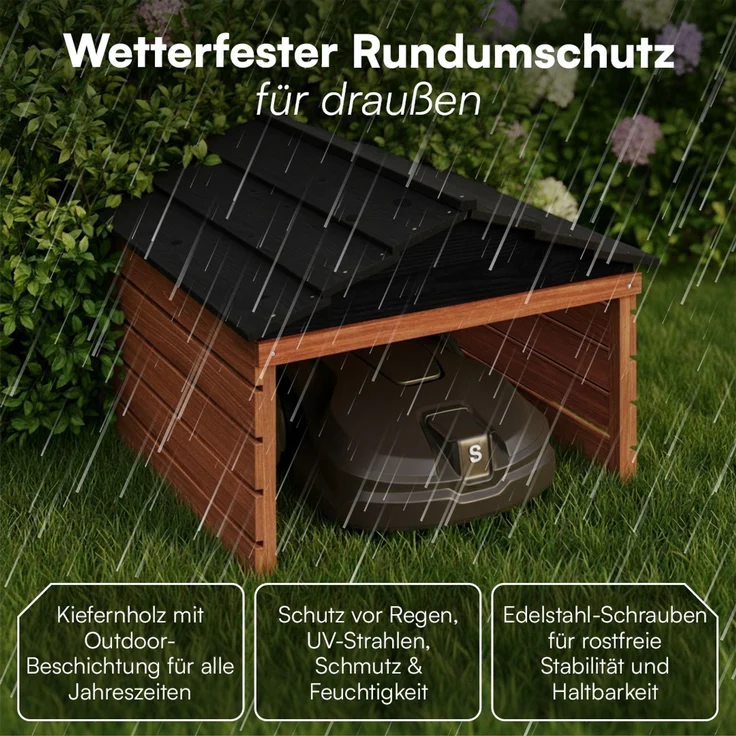 STEELSØN 'Nembus' Mähroboter Garage, Massivholz Kiefer, braun/schwarz, mit UV-Schutzlackierung, wetterfest, 53x74x78 cm, mit abnehmbarem Dach – Bild 6