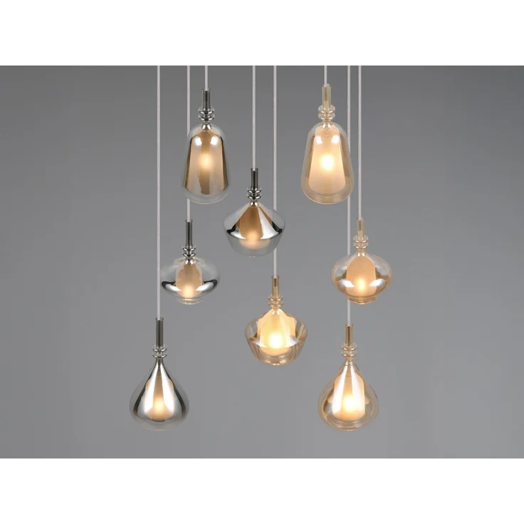 LED Cluster Pendelleuchte 8-flammig Glas Bernstein & Chrom verspiegelt, Ø 72cm – Bild 6