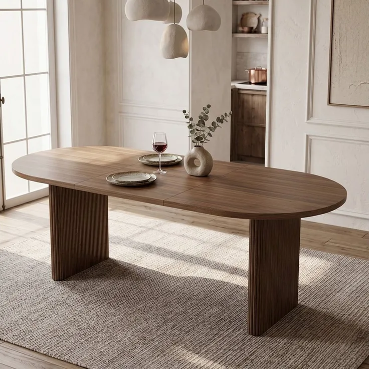HAUSS SPOLE Esstisch Ausziehbar,für 6–8 Personen,Küchentisch abgerundeten Ecken,Nussbaum (Wohnzimmertisch Ausziehtisch mit abgerundeter Kantenstruktur), 140/200 * 90 cm