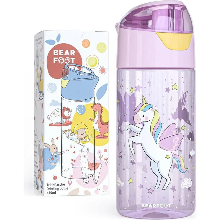 BEARFOOT Trinkflasche Trinkflasche Kinder, leichte Wasserflasche - Einhorn – Bild 1