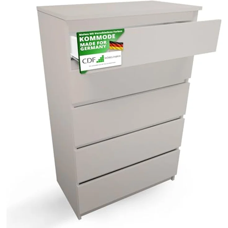 CDF Kommode Malwa M5 | Farbe: Kaschmir (beige) | Schrank für Dokumente, Kleinigkeiten | Ideal für Wohnzimmer, Schlafzimmer, Kinderzimmer, Jugendzimmer | 5 geräumige Schubladen – Bild 2