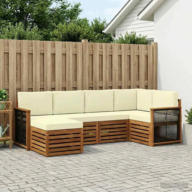 vidaXL Outdoor-Sofagarnitur 6 stk. 5-Sitzer Natur und Creme 3384561 – Bild 1