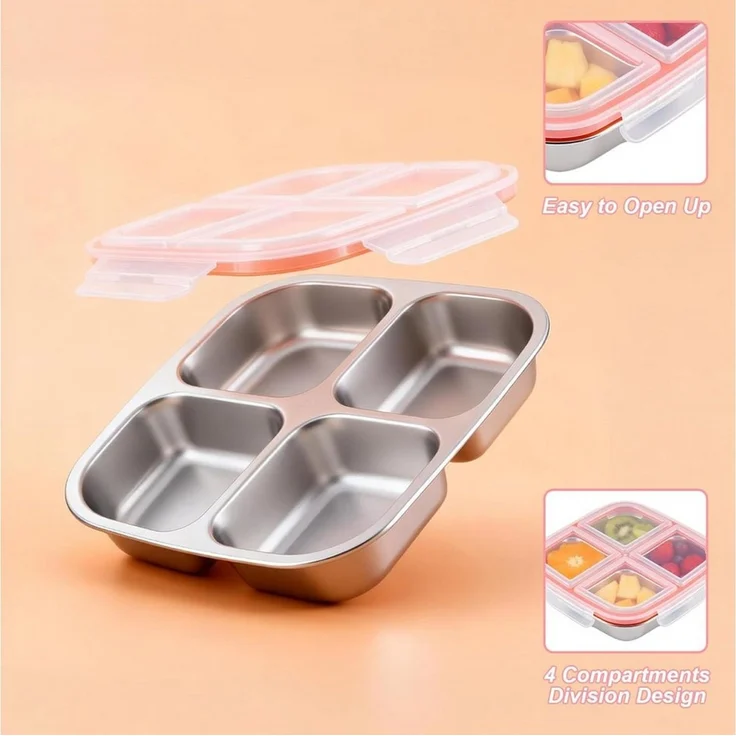 Zyronn Lunchbox Snackbox mit Fächern Edelstahl, Wiederverwendbare Snackdose für Kinder – Bild 4