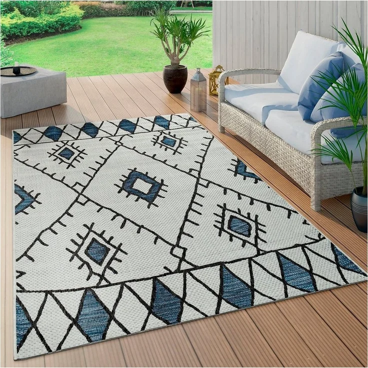Paco Home Teppich Kuba 124, rechteckig, Höhe: 4 mm, Flachgewebe, Rauten Design, In- und Outdoor geeignet, Wohnzimmer – Bild 3