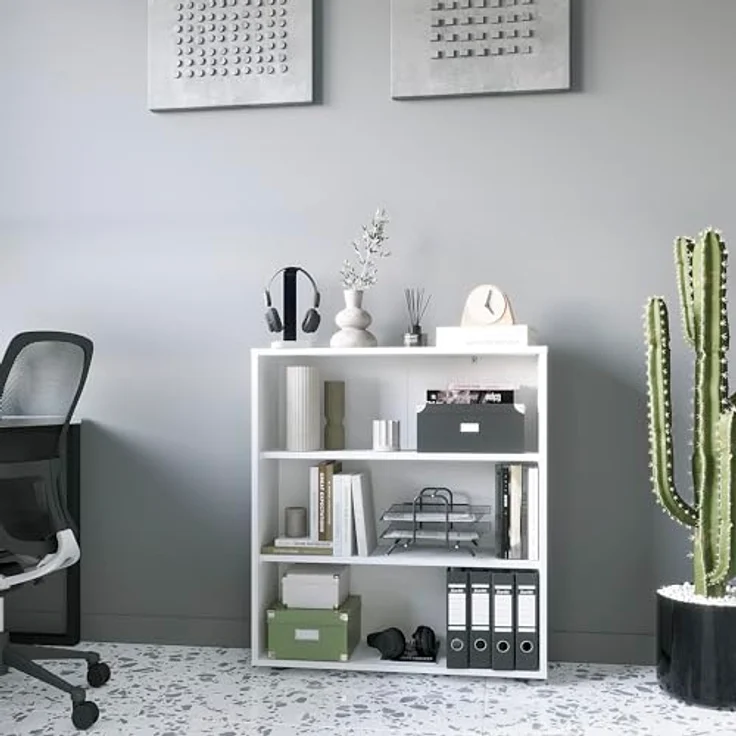 KOMTO Bücherregal Lumo 80 cm breit Regal mit 3, 4, 6 Ebenen und Höhenverstellbare Regale, Aufbewahrungsregal Bookshelf Weiß – Bild 5