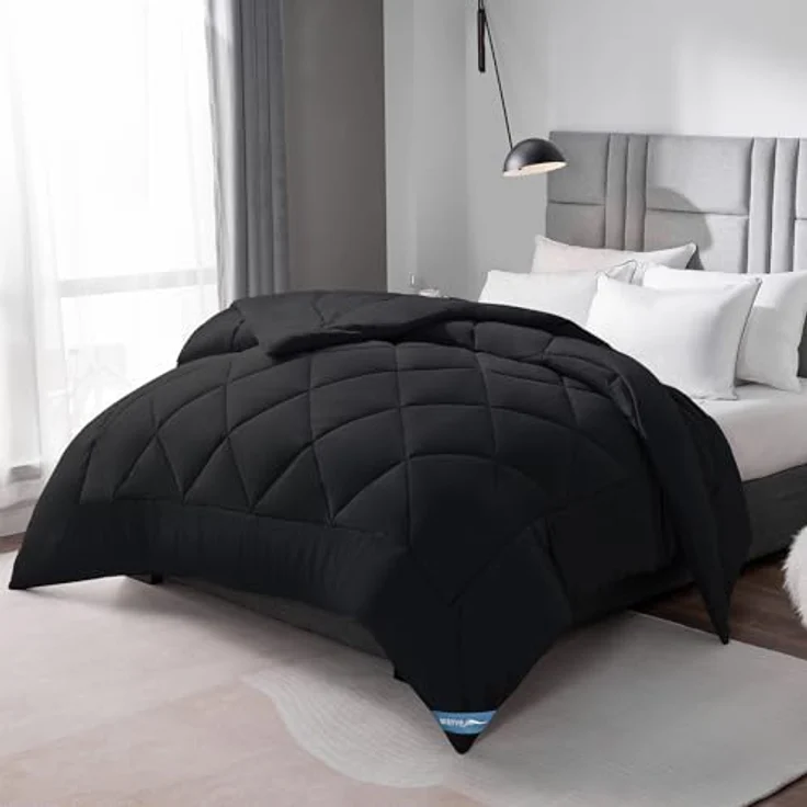 WAVVE Bettdecke 155x220 cm Ganzjahresdecke 4 Jahreszeiten, Steppdecke 300gsm Mikrofaser 155x220 cm, Super Weiche Decke Zudecke Schlafdecke Atmungsaktive 155x220 Schwarz – Bild 2