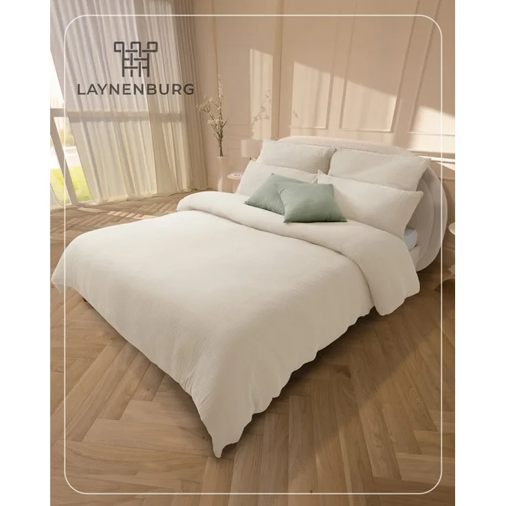 Laynenburg Bettwäsche Musselin aus 100% Baumwolle in 135x200 oder 155x220 cm, atmungsaktiv & bügelfrei – 3 lagig mit Reißverschluss & Haltebändern