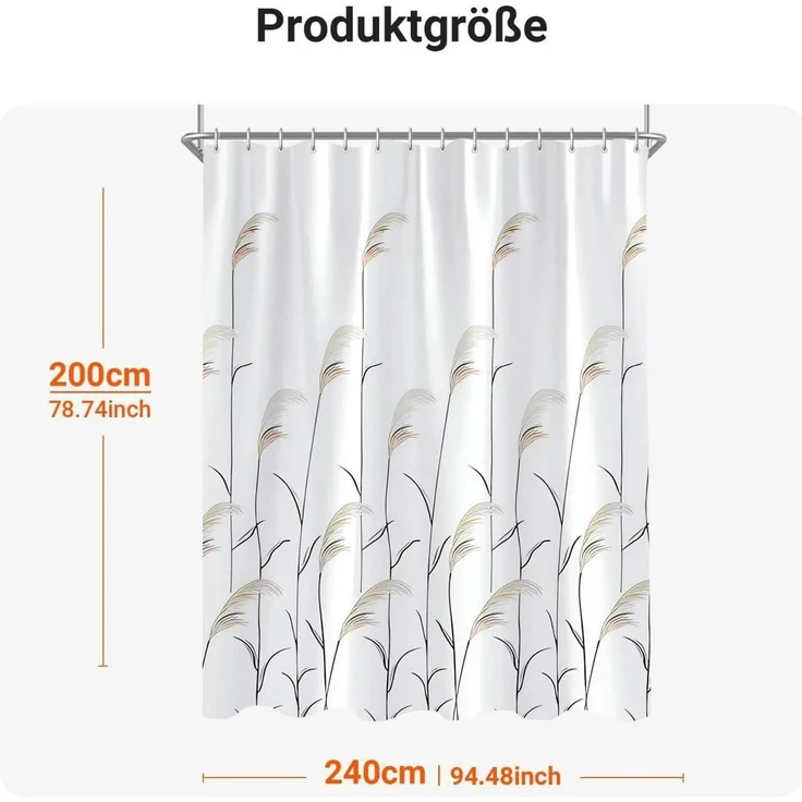 Duschvorhang Weizenohr 240x200cm Antischimmel Wasserabweisend Ösen 14 Ringe – Bild 6
