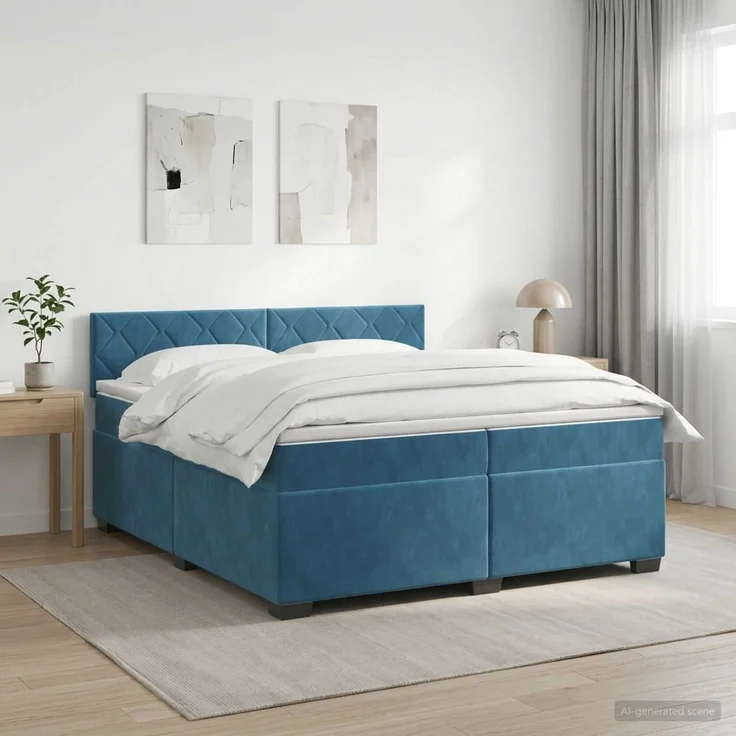 vidaXL Boxspringbett mit Matratze Dunkelblau 200 x 200 cm Samt 3450792 – Bild 1
